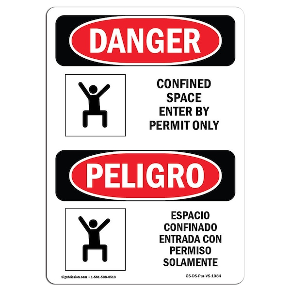 OSHA, Confined Space Permit Bilingual, 10in X 7in Alum, 7" W, 10" H, Spanish, OS-DS-A-710-VS-1084